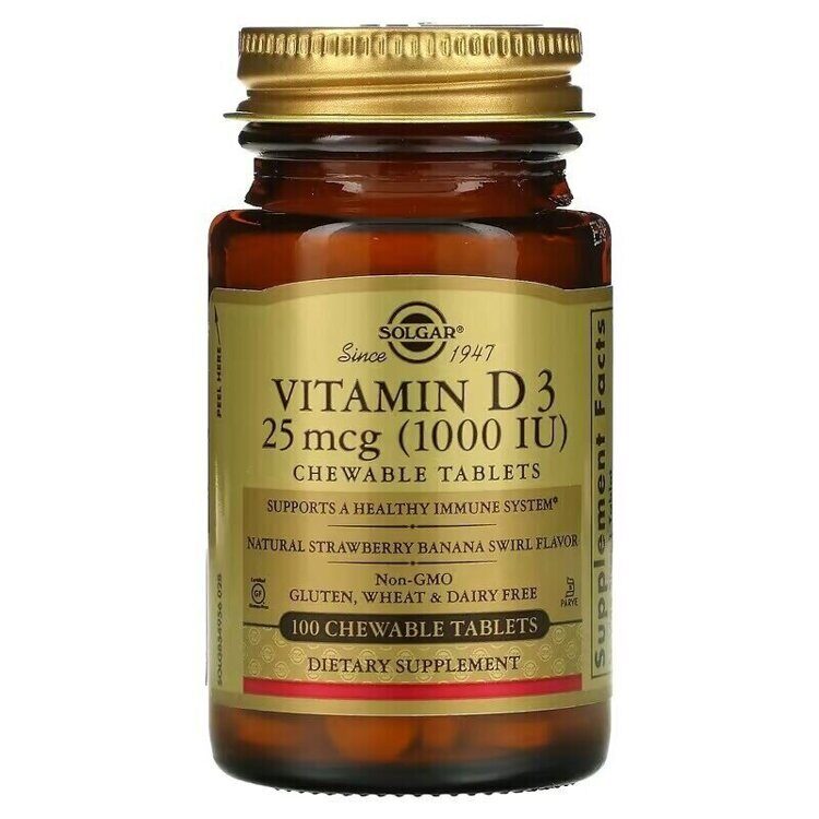 Vitamin D3 Natural Strawberry Banana Swirl 25 mcg (1,000 IU) 100 Chewable Tablets